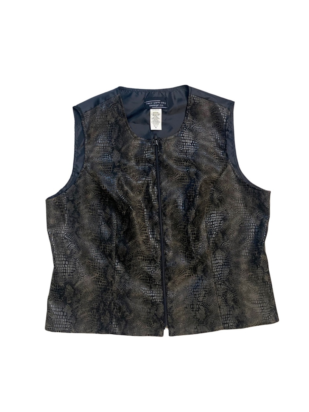 Vintage Black Brown Snake Animal Print Vest Top Made in USA Biker Rocker 80s 90s